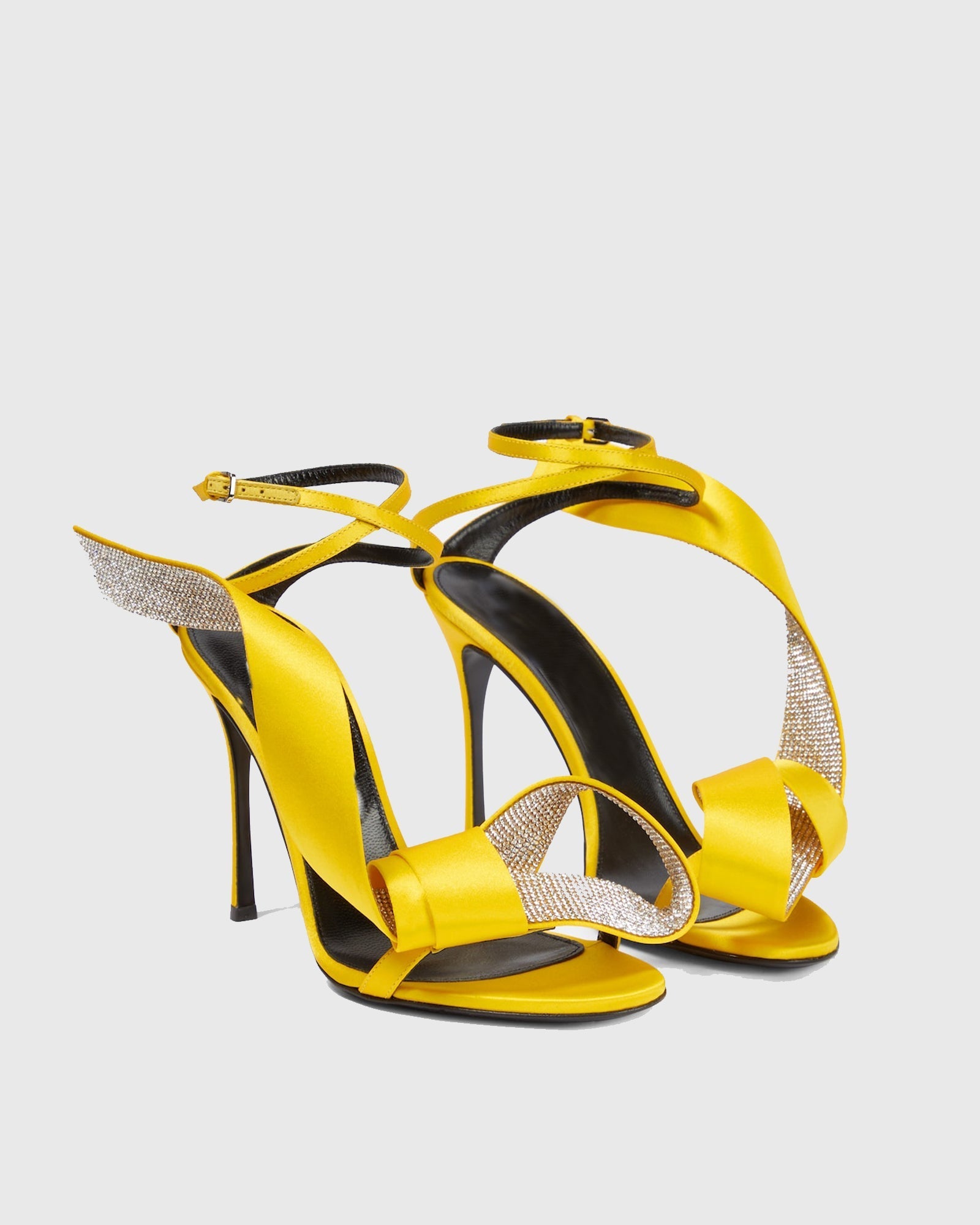 Crocifissa Spiral Rhinestone Bow Strap Sandals In Yellow