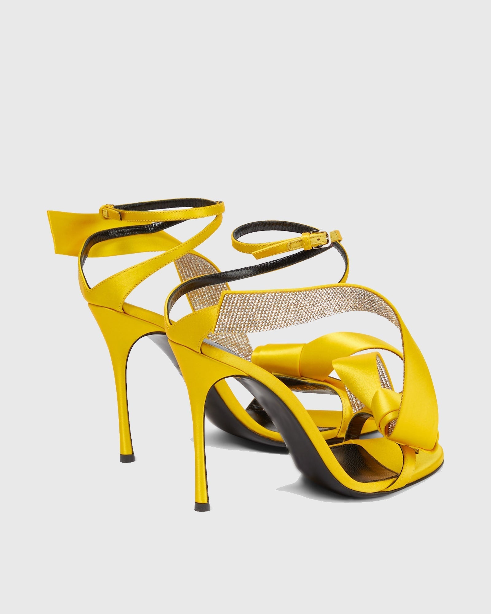 Crocifissa Spiral Rhinestone Bow Strap Sandals In Yellow