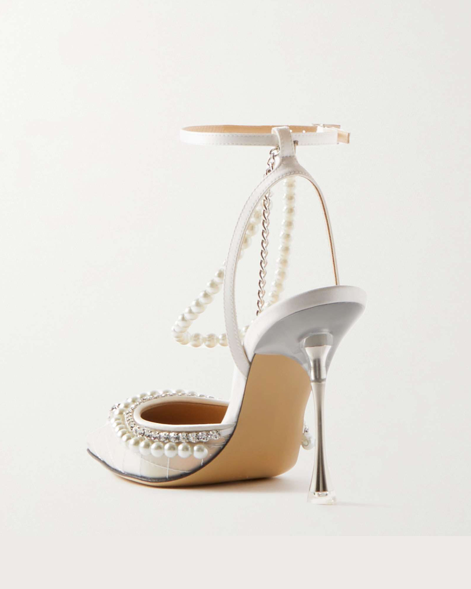 Paola Pearl Bow Embellished Satin Strap Pumps