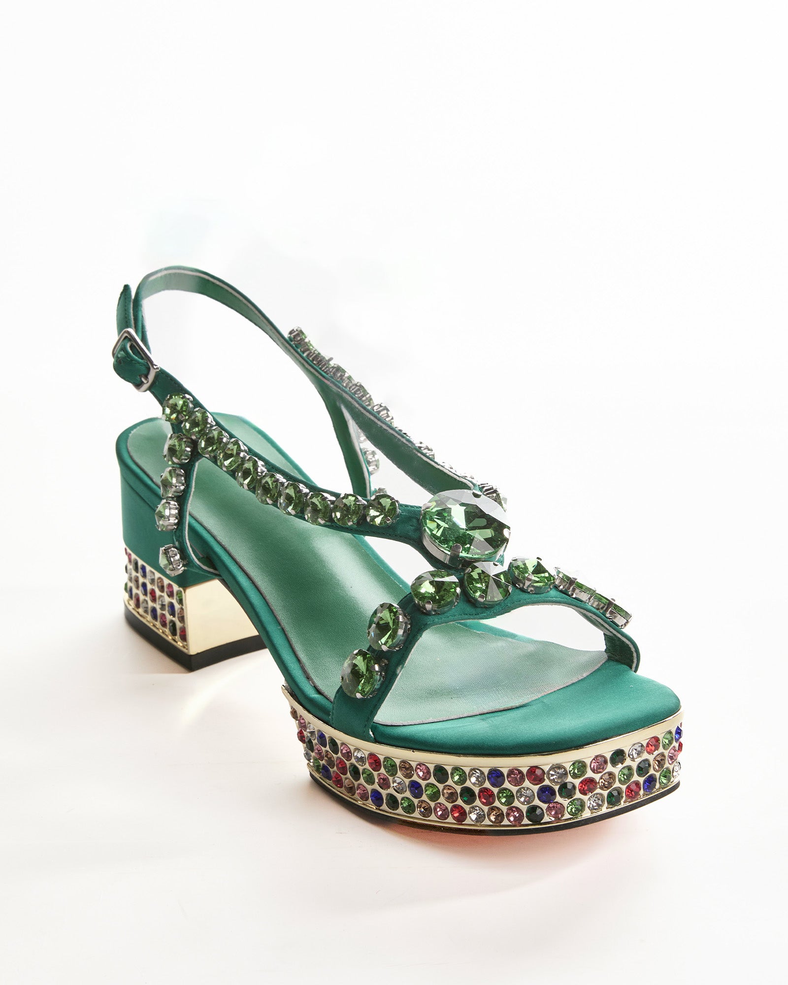 Riccarda Gem Platform Sandals In Green