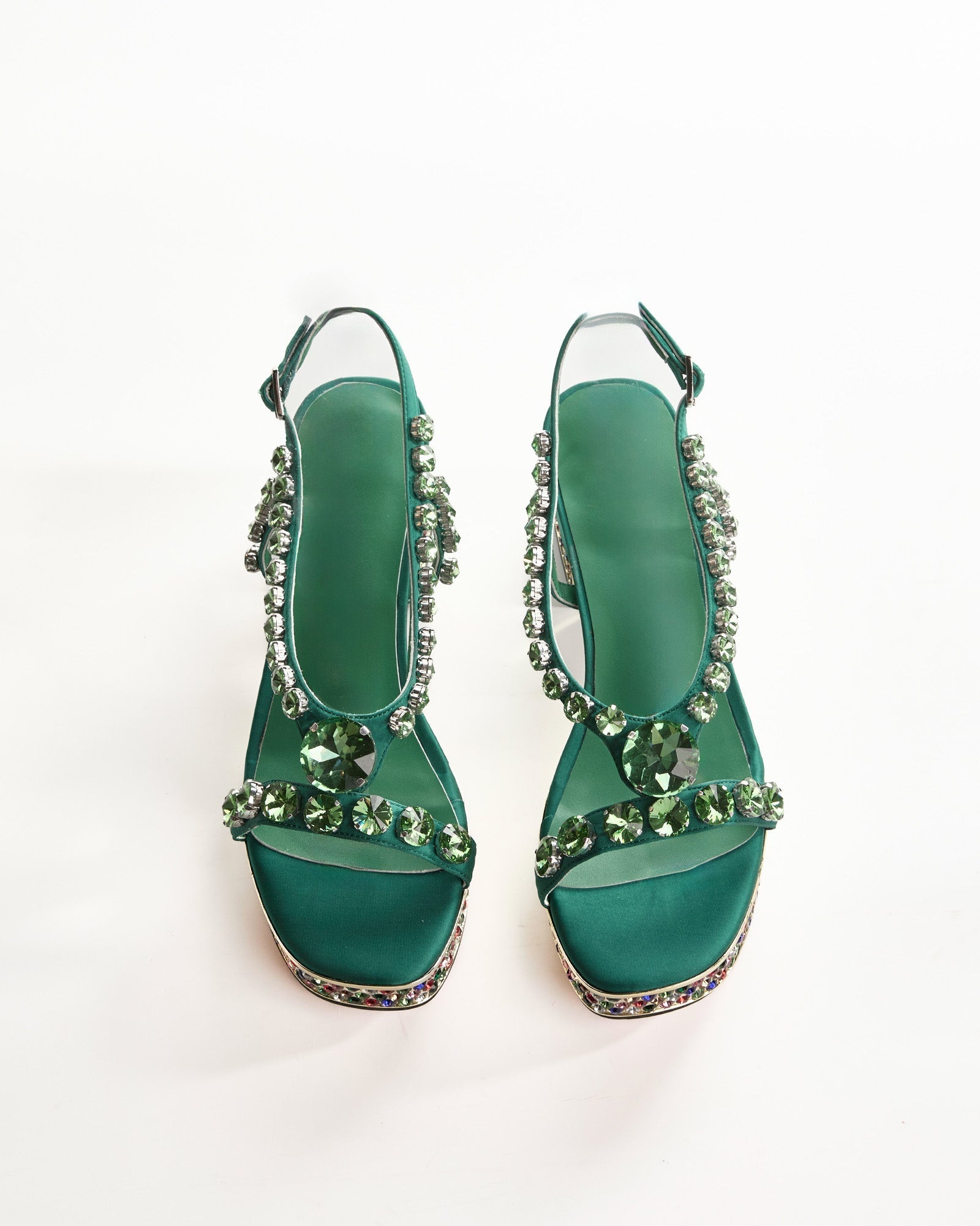 Riccarda Gem Platform Sandals In Green