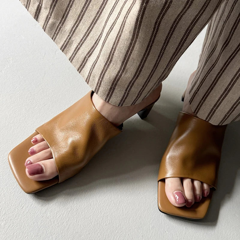 Arlette Red Heeled Mules