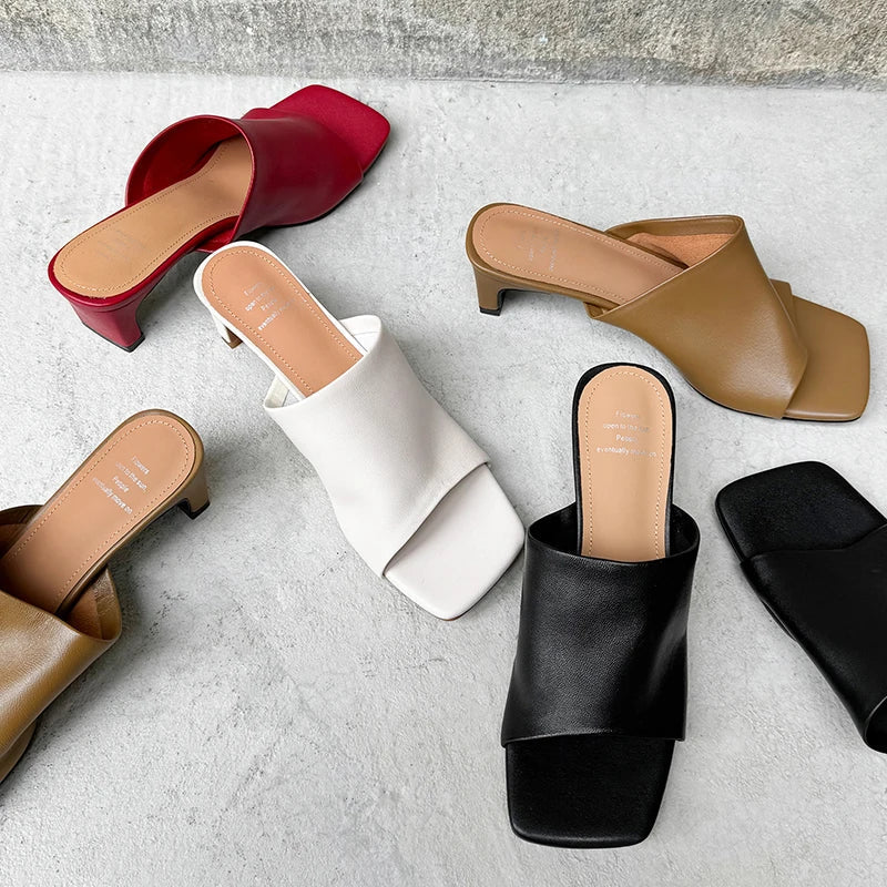 Arlette Red Heeled Mules