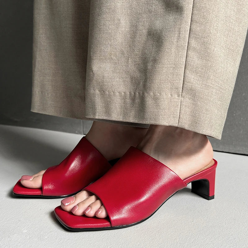 Arlette Red Heeled Mules