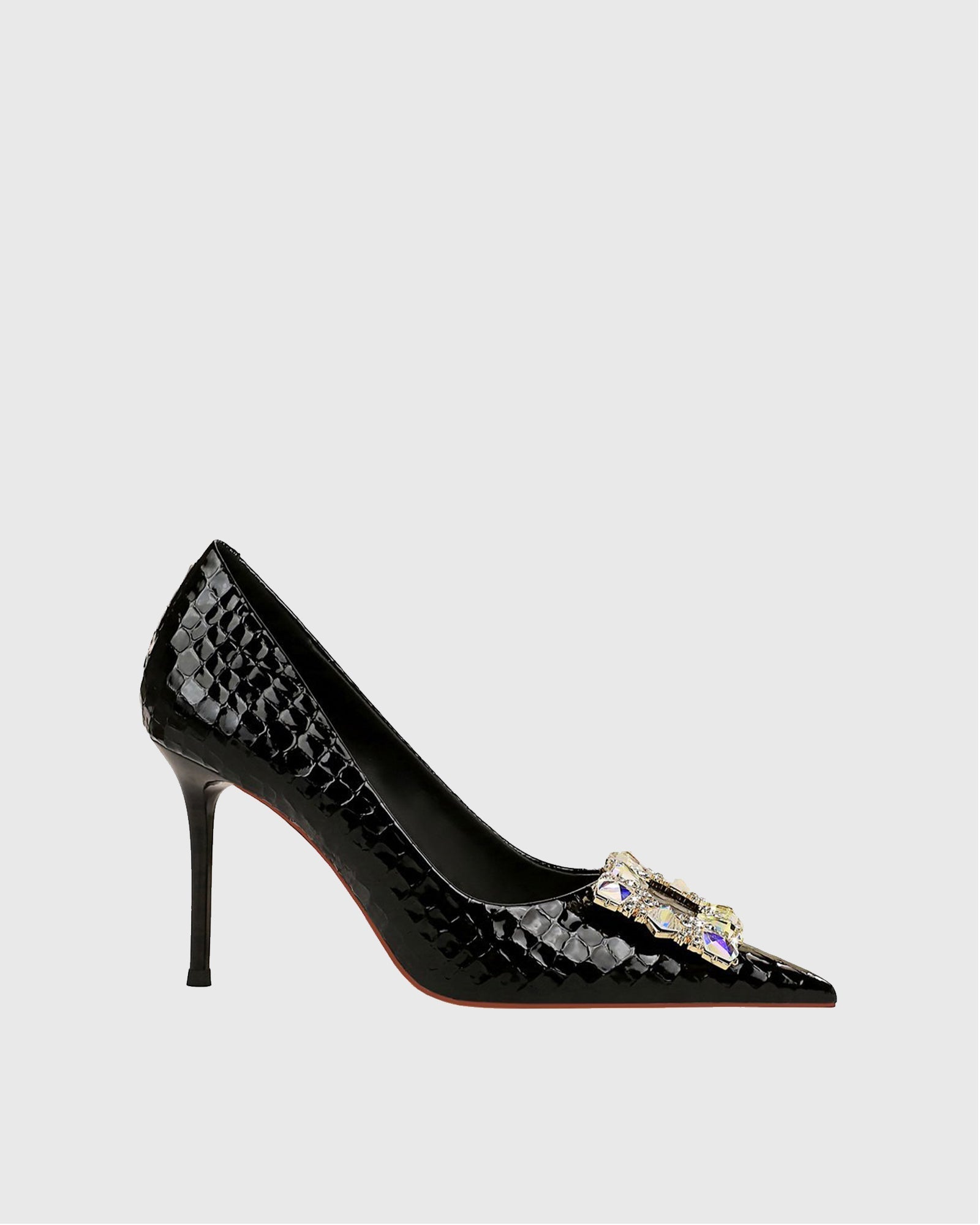 Vaike Rhinestone Buckle Leather Pumps In Black