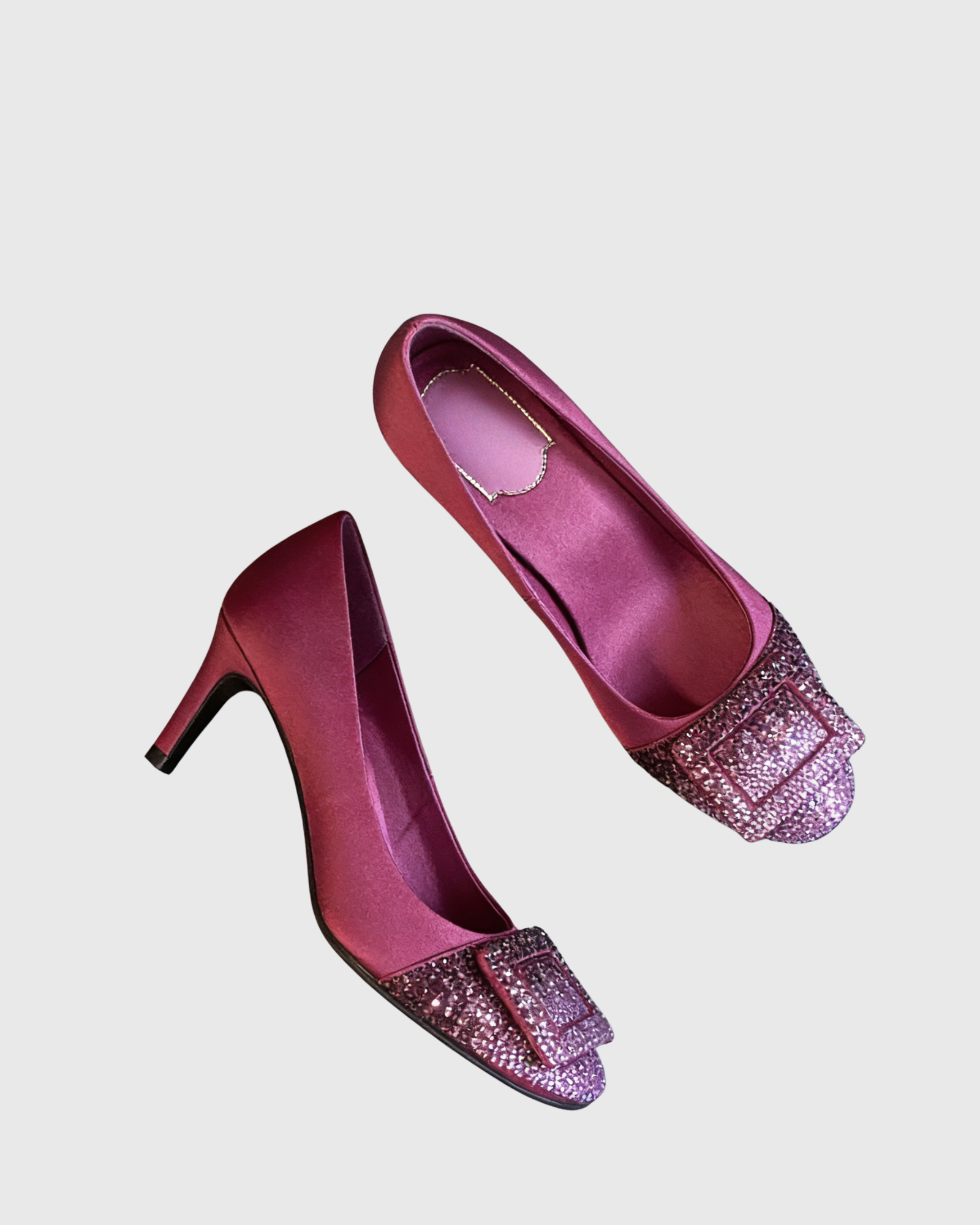 Elen Rhinestone Buckle Splicing Pumps In Purple