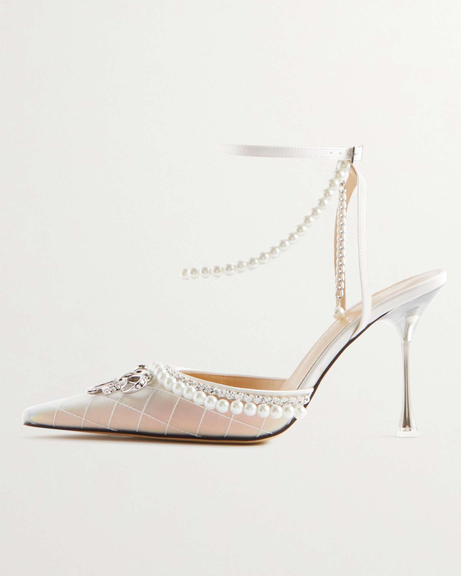 Paola Pearl Bow Embellished Satin Strap Pumps