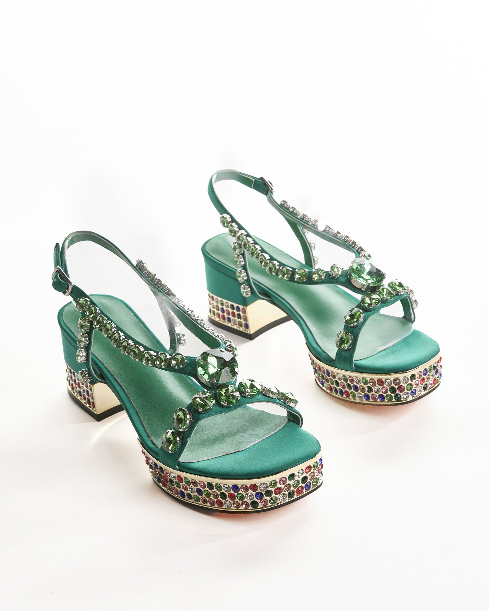 Riccarda Gem Platform Sandals In Green