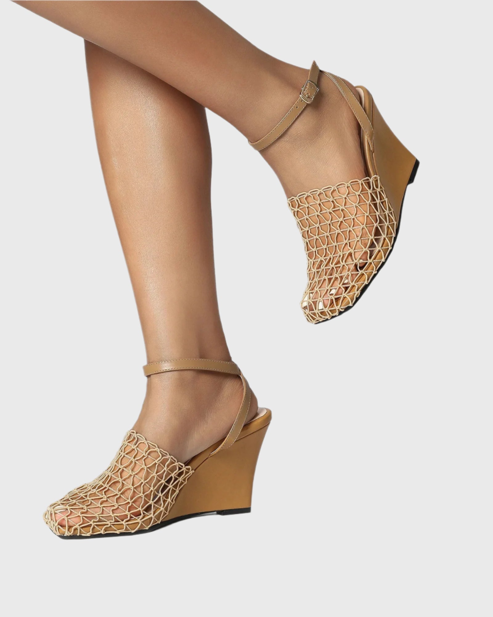 Serah Fishnet Strap Wedge Sandals