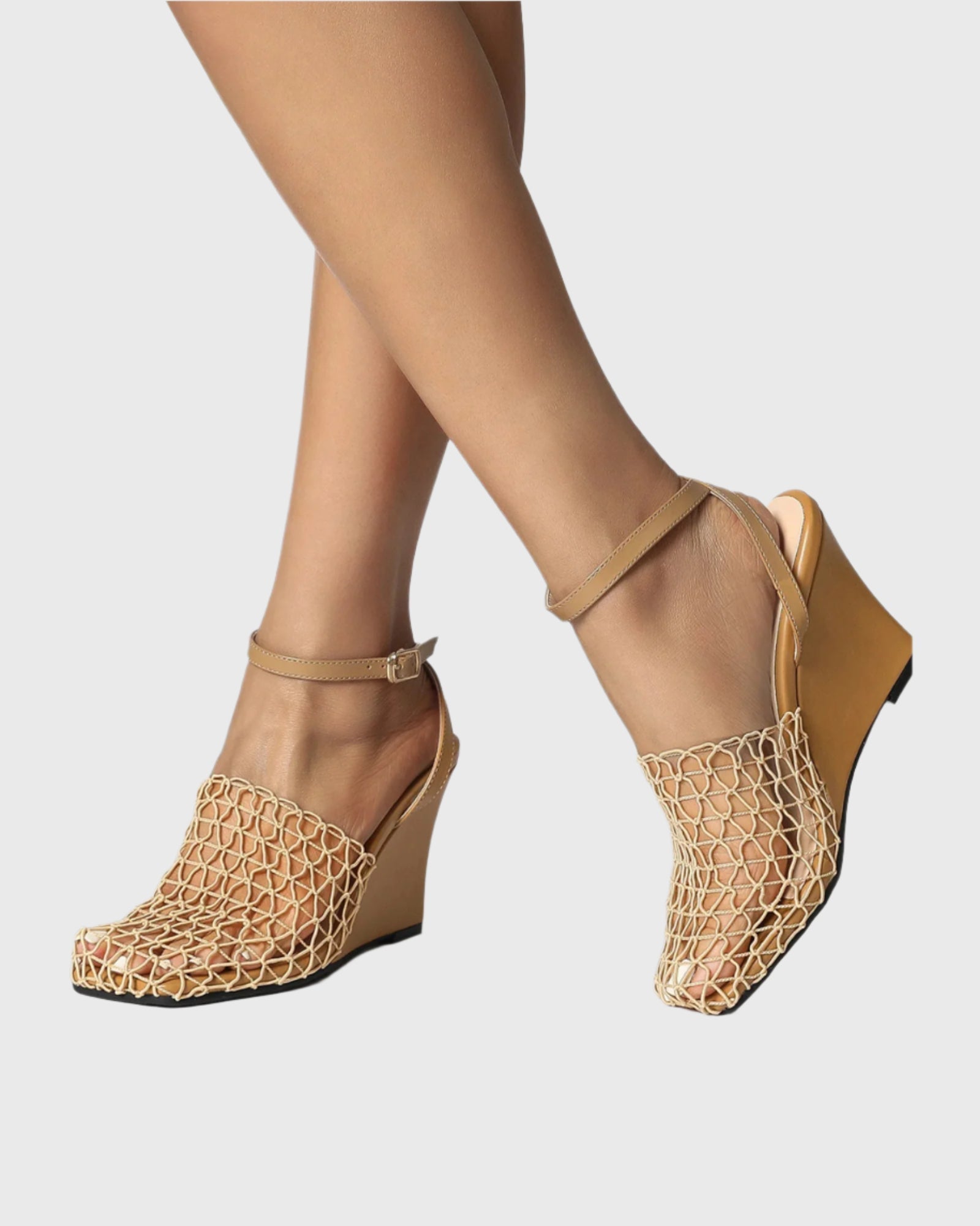 Serah Fishnet Strap Wedge Sandals