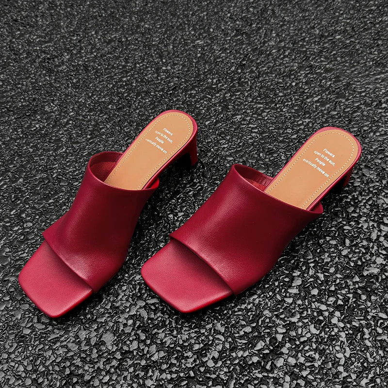 Arlette Red Heeled Mules