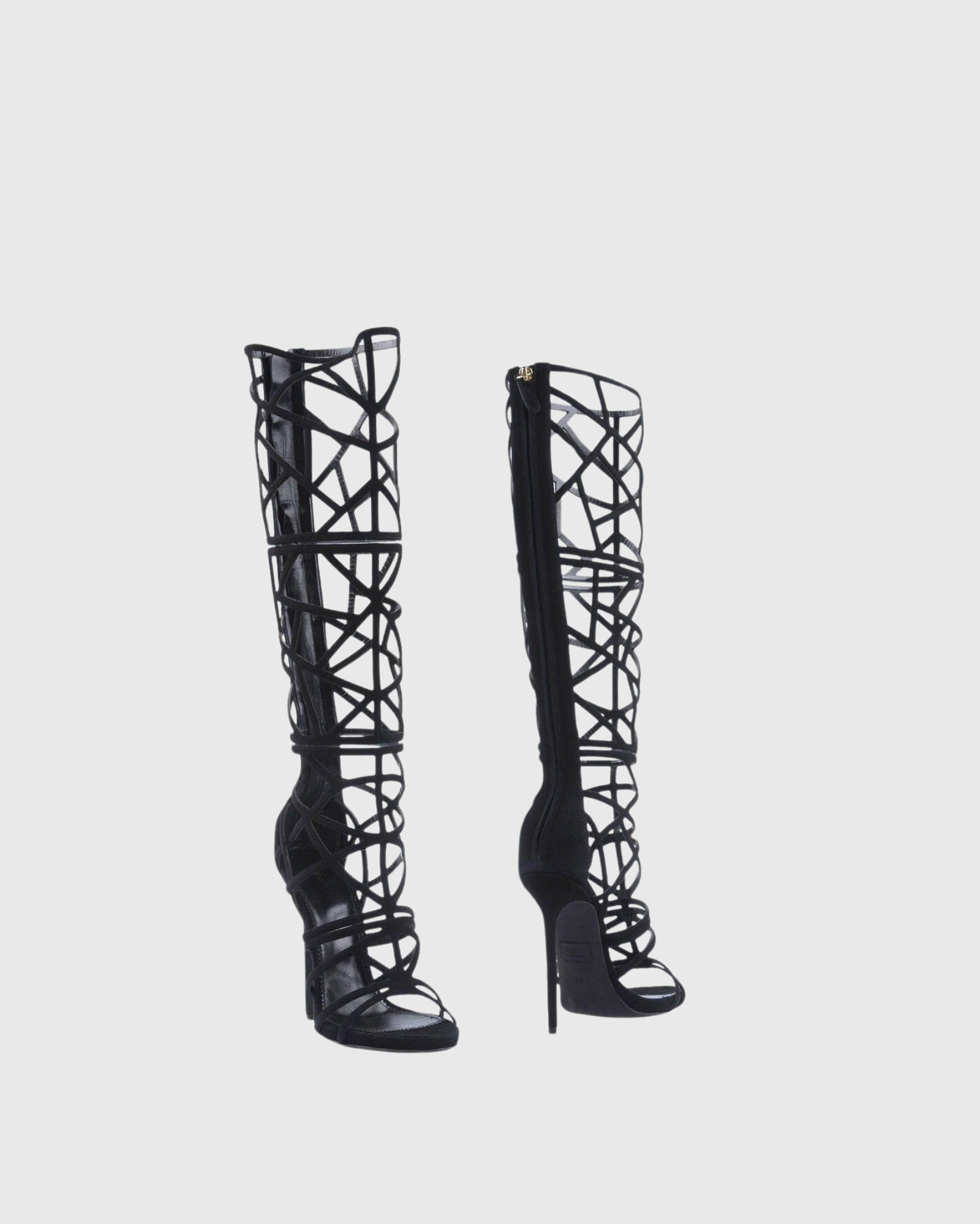 Virna Black Cage Knee High Boots