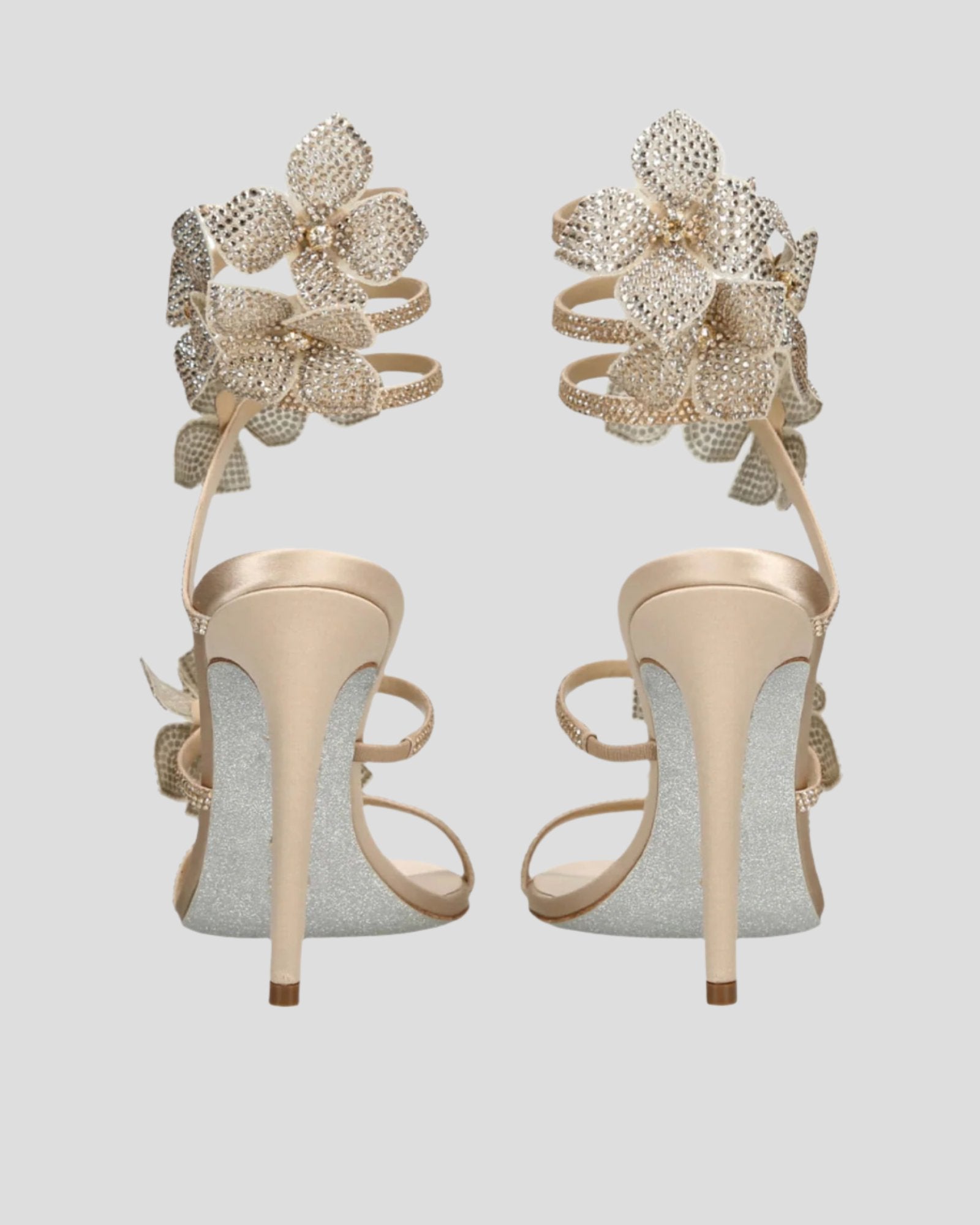 Elisa Flower Embellished Snake Sandals In Gold